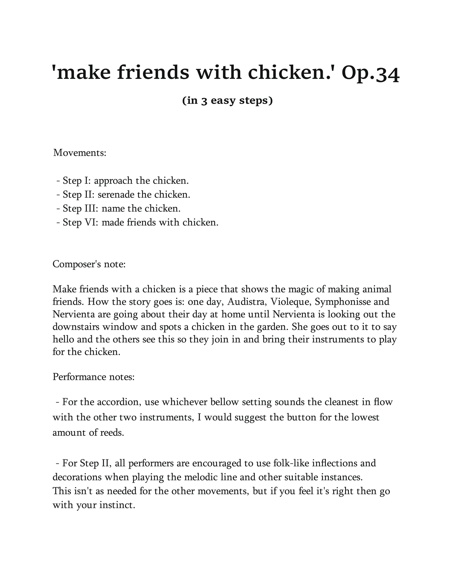 Make Friends With Chicken Op.34 - Sheet Music