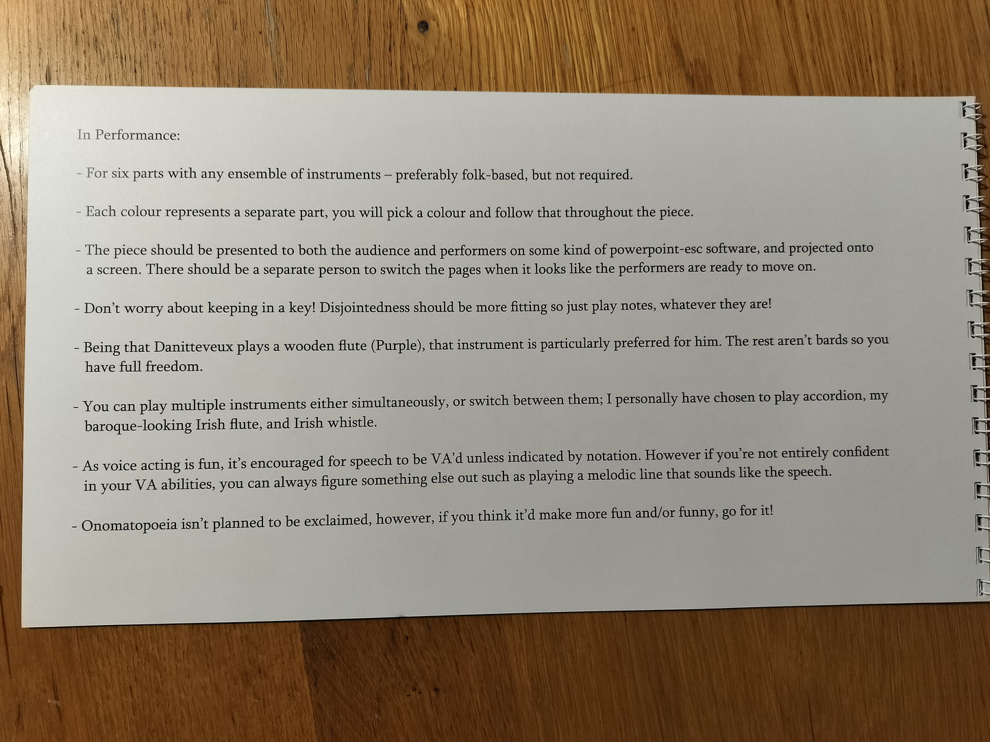 Bardic Banters - Physical Score